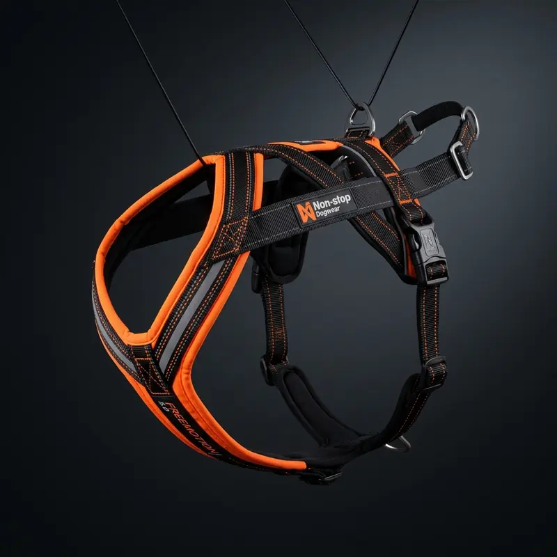 Non-stop dogwear harness in orange and black